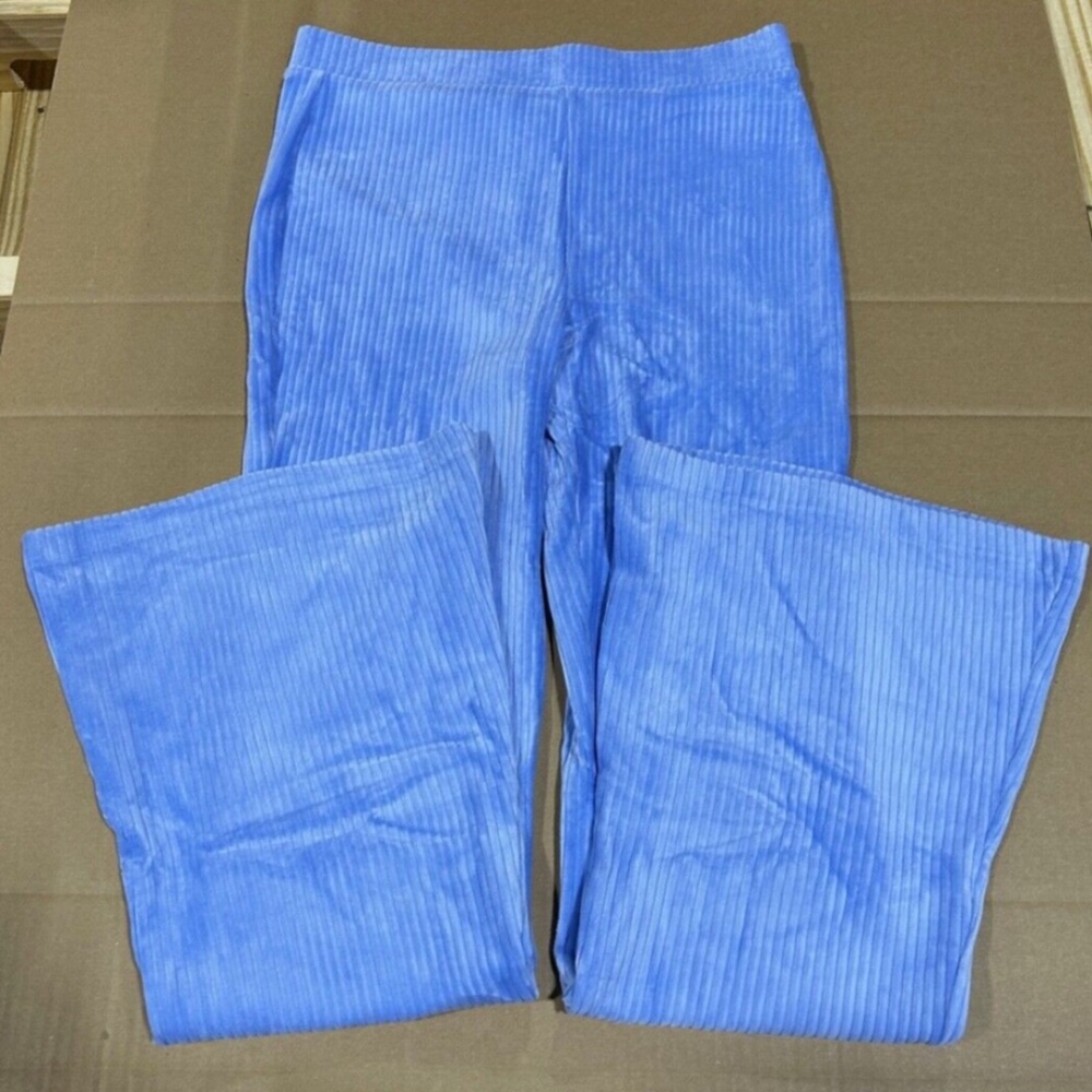 NWT Aerie Groove-On Velour Ribbed Hi-Rise Blue Flare Pants - L Long